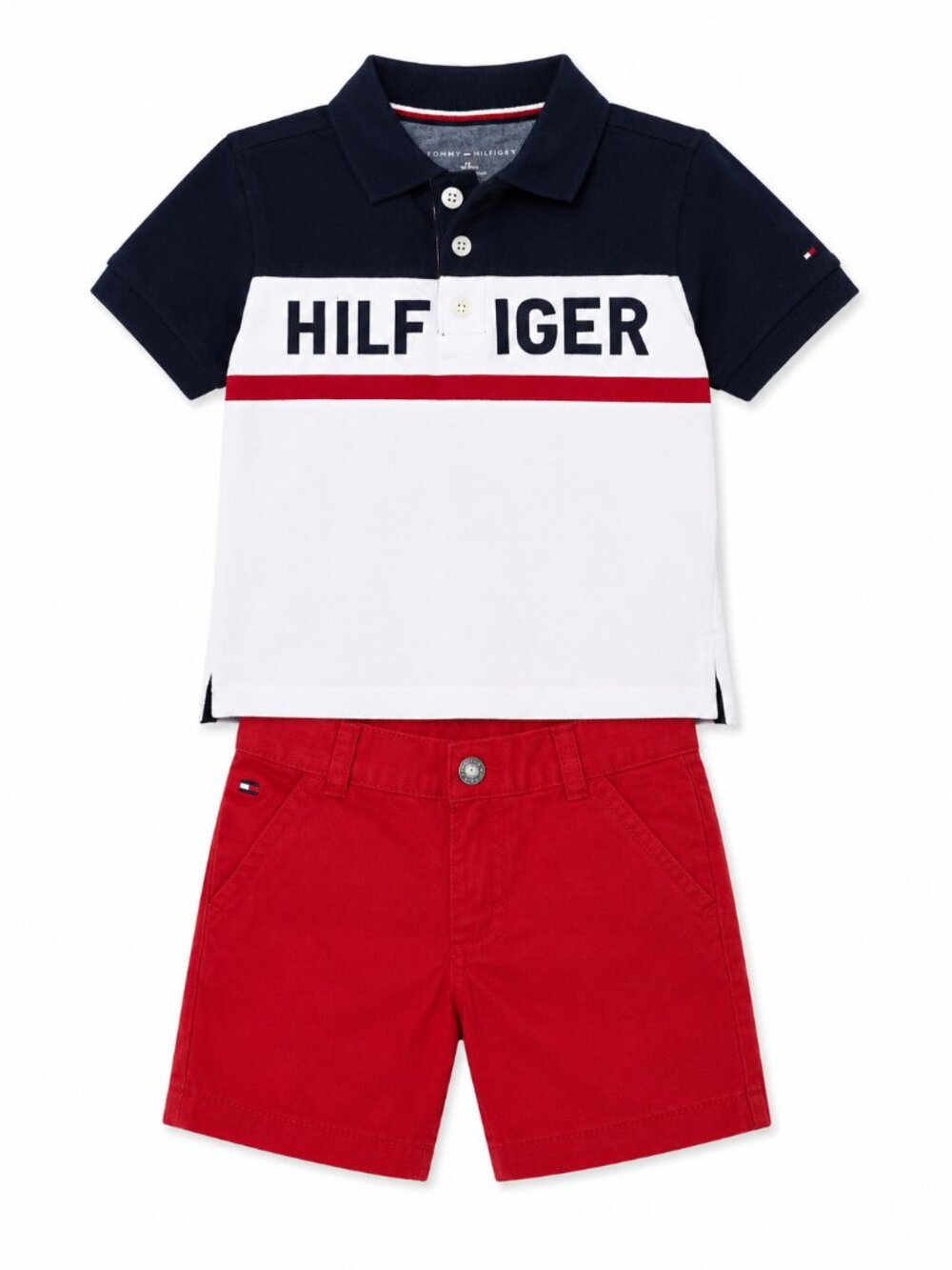 Tommy Hilfiger Boys 2 Piece Polo Shirt Shorts Set 3T Red White Blue NWT